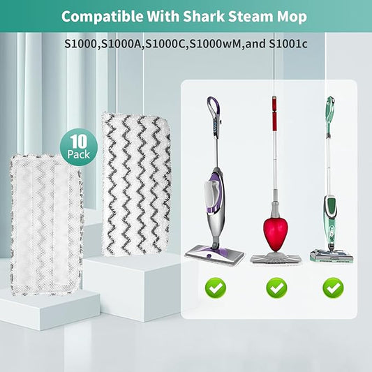 10 Pack Microfiber Steam Mop Replacement Pads for Shark S1000 S2001 S1000A S1000C S1000WM S1001C, Washable Reusable Super Absorbent Mop Pads Safe for All Floors