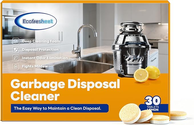 Garbage Disposal Cleaner and Deodorizer - 30 Count Lemon Scented Foaming Tablets, Deep Cleaning Disposal Flosser to Remove Odor, Buildup & Grime, Natural & Safe for Septic Systems