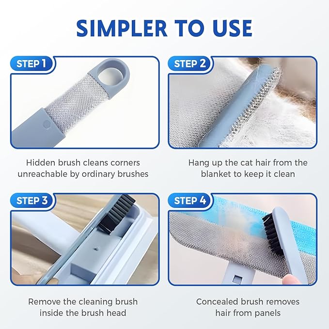 Jiexily 4 in 1 Cat and Dog Hair Removal Brush, 2025 New Multifunctional Pet Hair Remover with Extendable Long Handle, Washable Pet Hair Removal Tool for Furniture, Couch, Carpet, Clothes (1 Pcs)