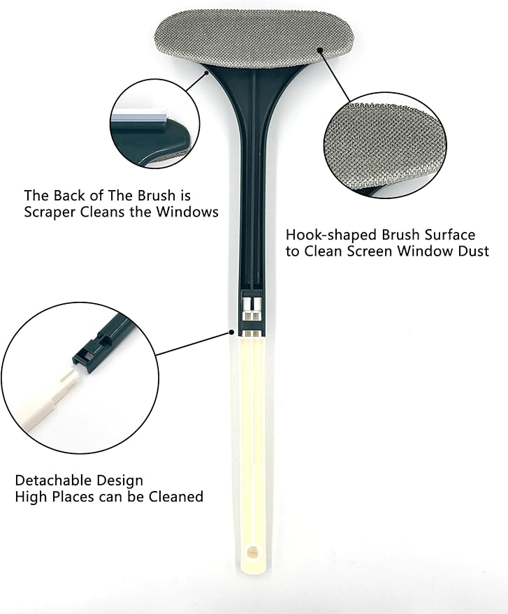 2 in 1 Window Screen Cleaning Brush, Double Sided Wet & Dry Dual Use,Extendable Handle Multifunctional Brush, Pet Hair Remover for Furniture&Carpet(Green White)