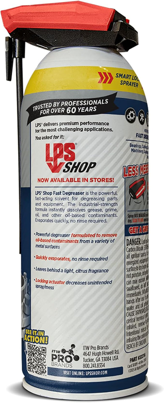 LPS Shop Fast Degreaser, Removes Grease, Oil & Grime, Fast-Acting Solvent for Degreasing Parts and Equipments, Evaporates Quickly, No Rinse Necessary