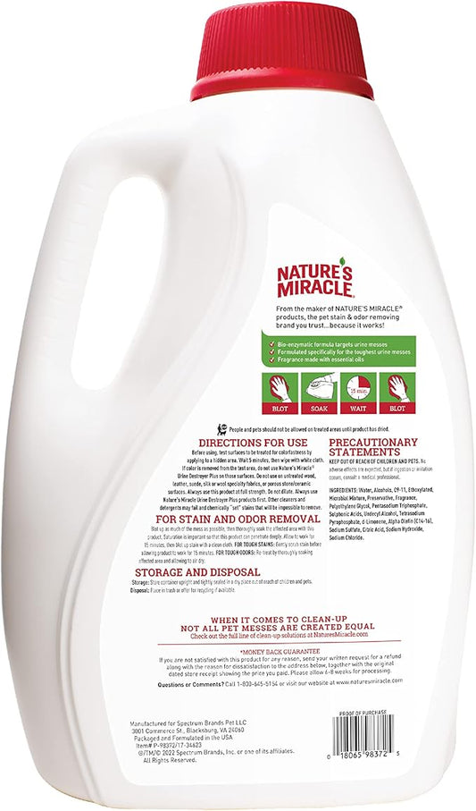 Nature’s Miracle Urine Destroyer Plus for Cats, Enzymatic Formula Tough on Strong Cat Urine And The Yellow Sticky Residue, 1 Gal
