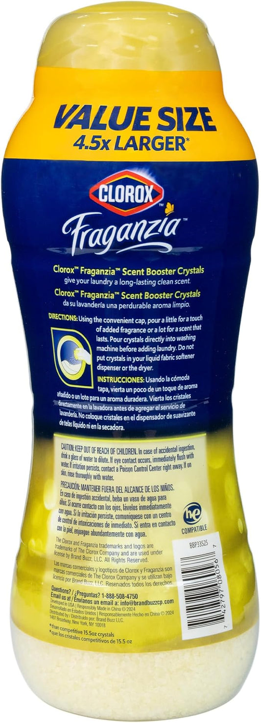 Clorox Fraganzia Laundry Scent Booster Crystals, In-Wash Fragrance Beads for Fresh-Smelling Clothes & Linens, Safe for All Fabrics & Colors, Easy-Pour Bottle, Citrus Blossom Scent, 70 Oz