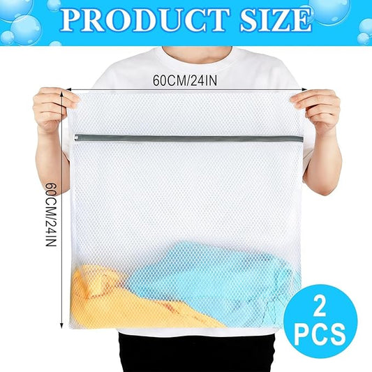 BLMHTWO 2PCS Honeycomb Mesh Laundry Bags for Delicates, Premium Durable Delicate Laundry Bag Large Mesh Bag with Sturdy Zippers, Lingerie Bags for Washing Delicates(24 x 24 in)