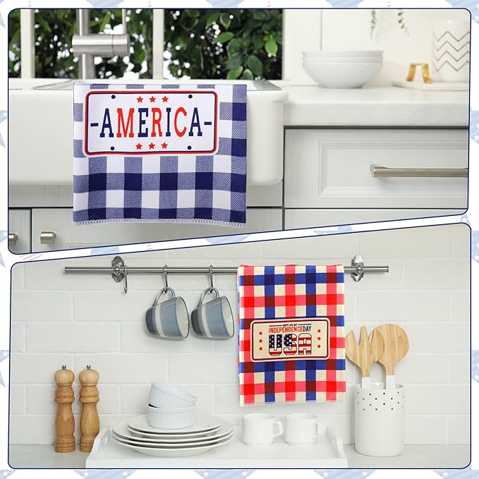 Zubebe 6 Pieces 4th of July Kitchen Dish Towel American Flag 18 x 28 Inch Hand Towel Patriotic Star Stripe Decorative Dishcloth White Blue Red Dish Towels for Memorial Independence Day