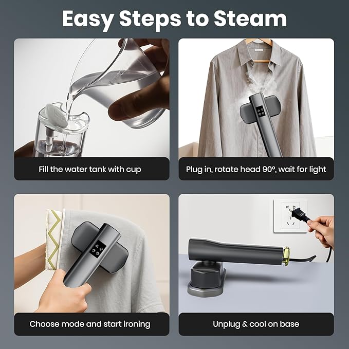 AUTOWN Portable Travel Steamer for Clothes – 1000W Garment Steamer with Smart Touch Control & 4 Adjustable Steam Modes, 15s Heat-up, Includes Mini Ironing Board, 120V Wrinkle Remover for Home & Travel