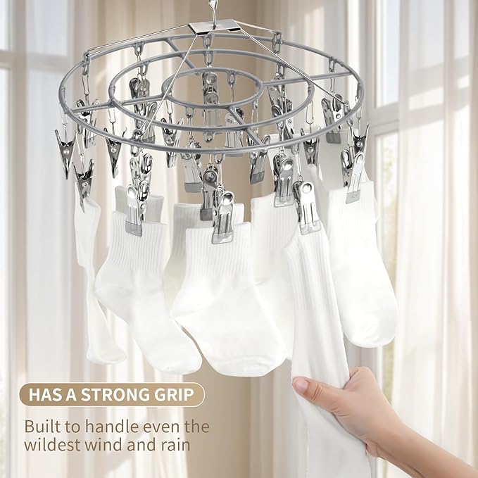 PHYDELU 2PCS Drying Rack Clothing with 24 Clips,Sock Hanger for Drying,Hanging Clothes Dryer Underwear Hangers Racks Laundry Socks Panty Wet Bra Lingerie Baby Delicates Foldable Small Indoor Metal