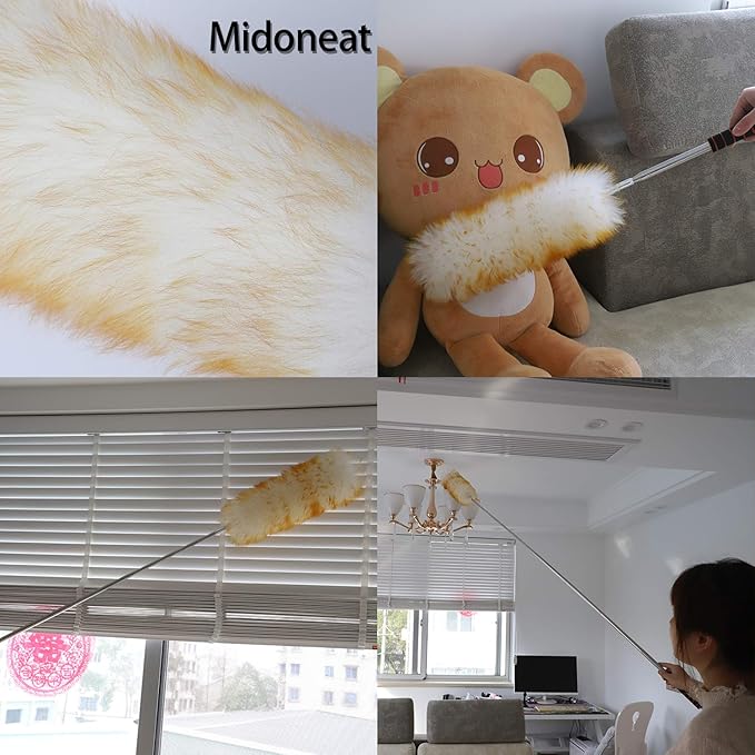 Lambswool Duster with Extra Flexible Microfiber Head,Long Reach/Extendable Duster Up to 86" for Cleaning High Ceiling Fan, Interior Roof, Cobweb, Keyboard, Furniture