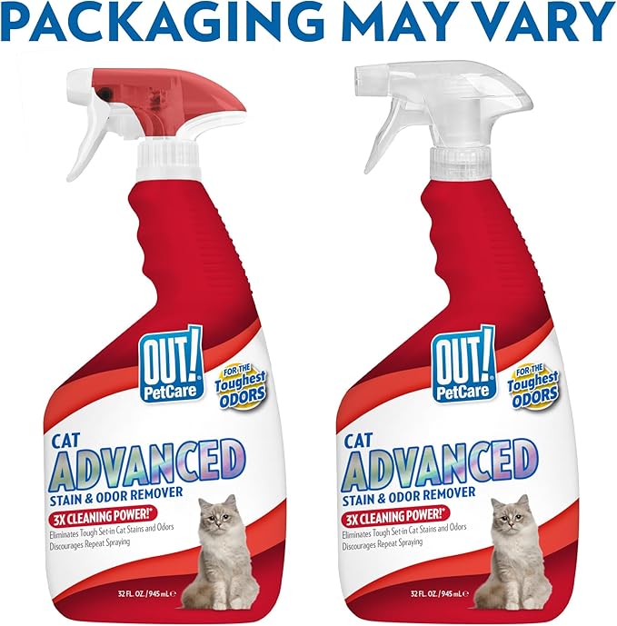 OUT! PetCare Pet Odor & Stain Remover Spray, Carpet & Floor Cleaner, Deodorizer for Dogs & Cats, Made in USA, 32 fl oz (2 Pack)
