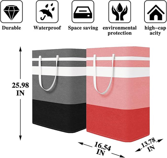 Foldable Laundry Basket,Large Laundry Baskets with Handles,Waterproof Laundry Hamper,Collapsible Laundry Hampers for Clothes Organizer 80L (Black&Red&Green&Purple)