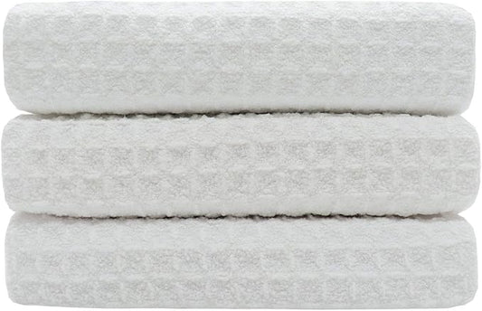 Waffle Weave Kitchen Towels Thick Microfiber Dish Drying Towels Absorbent Tea Towels Hand Towel Lint Free 16Inch x 24Inch 3 Pack White