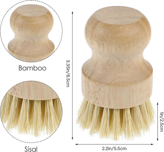 10 Pcs Bamboo Dish Scrub Brush Set, Mini Natural Wooden Scrubbers Set Round Dish Brush Vegetable Durable Scrubber Cleaning Kit for Cleaning Pot Pan Sink