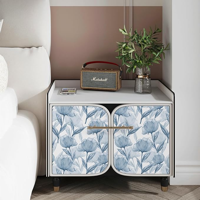 Heroad Brand 16.1"x393" Boho Floral Peel and Stick Wallpaper Blue Flowers Contact Paper for Cabinets Waterproof Removable Self Adhesive Wallpaper Drawer Liner Decoration Paper for Walls
