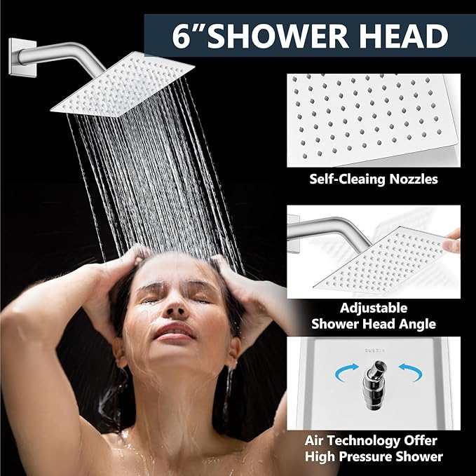 Aolemi Shower Faucet Set Ceiling Mount Shower System Rough-in Valve and Shower Trim Kit 2 in 1 Handheld Spray Push Button Diverter 10 and 6 Inch Dual Shower Head Polish Chrome