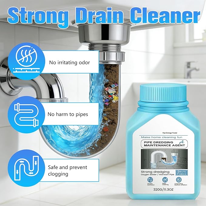 Drain Clog Remover Powerful Unclogging Sink Hair Cleaner for Kitchen, Shower Pipes and Drains, Toilet Unclogger Heavy Duty Bathroom Pipeline Dredge for Kitchen and Pipes Cleaning Tool(320g/11.3oz)