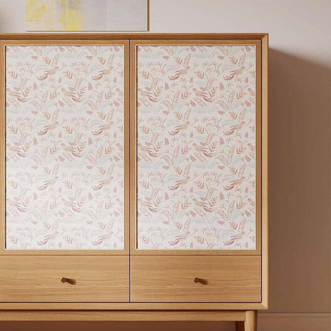 Vinjiasin Tropical Bird & Leaf Wallpaper, Boho Neutral Tone Contact Paper for Bedroom Living Room, Removable Waterproof Peel and Stick Wallpaper 17.7" x 197"
