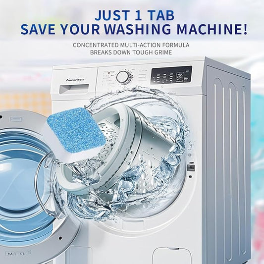 Truey Washing Machine Drum Cleaning Tablets, Deep Cleaning for Front Loader, Top Load & HE Washers, Helps Remove Odor-Causing Residues, Pet Hair & Hard Water Buildup (12 tablets)