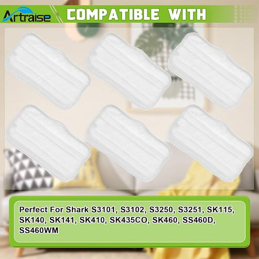 Artraise 6 Pack Microfiber Steam Mop Pads Replacement Washable for Shark Steam Mop SK Series SK410 SK435CO SK460 SK140 SK141 S3101 SK3102 S3250 S3251