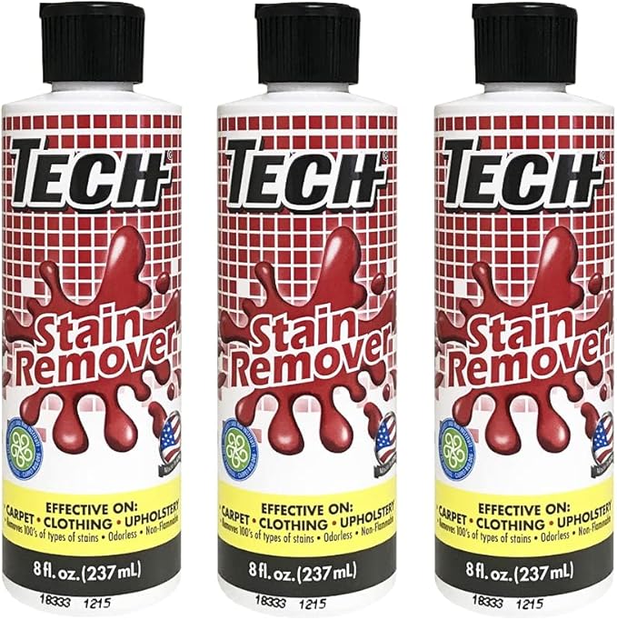TECH Multi-Purpose Stain Remover | For Carpet, Clothes, Baby, Furniture, Pet, Laundry, Rug Stains | Red Wine, Blood, Coffee, Armpit Stain Remover All-In-One Solution | (3 Pack of 8oz Bottles)