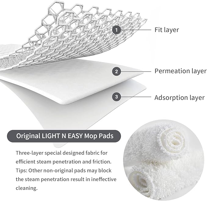 LIGHT 'N' EASY Steam Mop Pads Replacement Reusable Original for S3601/7688ANB/7688ANW/S6/S15(6pcs)