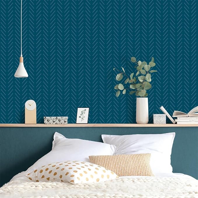 Orainege Blue Peel and Stick Wallpaper Navy Wallpaper 17.7 in x393.7 in Blue Contact Paper Herringbone Geometric Wallpaper Peel and Stick Modern Self Adhesive Removable Vinyl Wall Paper for Bathroom