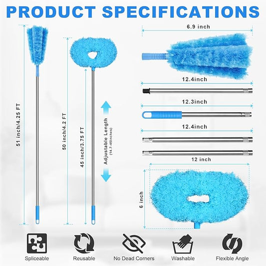 Storystore Ceiling Fan Cleaner Duster - Adjustable Duster with Extension Pole,Dusters for Cleaning Fan Blade, Walls and Cobweb (Round / 4Claw)