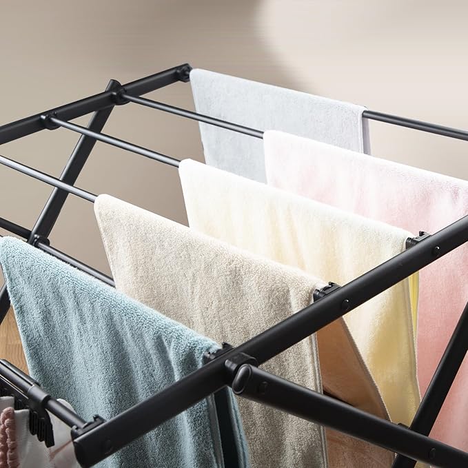 3 Tiers Foldable Clothes Drying Rack, Vertical Laundry Rack Portable and Collapsible for Storage Indoor Outdoor,Pure Black