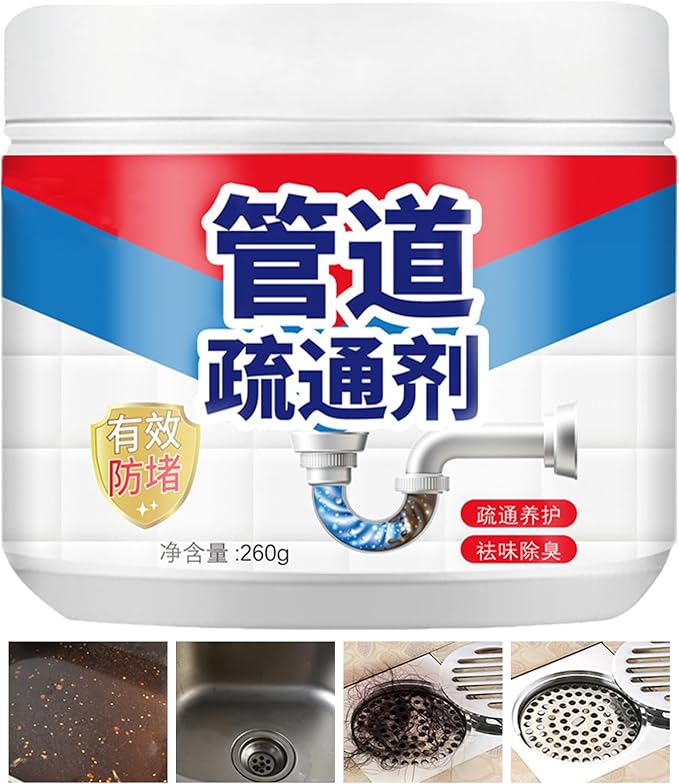 Drain Cleaner Powder - 260g Hair Clog Removal, Heavy Duty Grease Leftover Pipe Solution, High Density Odor Reducer, Preventive Professional Clog Dissolver | for Balcony Kitchen Sink Bathroom Pipe