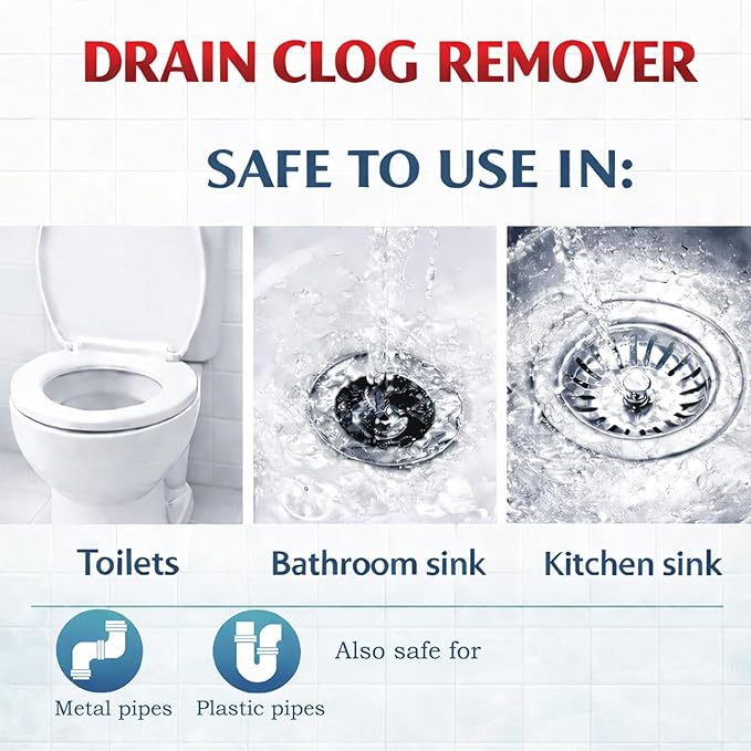 Drain Clog Remover, Drain Clog Dissolver, Opener-Cleaner, Toilet Clog Remover-Professional Strength Liquid Pipe Build Up Remover (2 pcs)