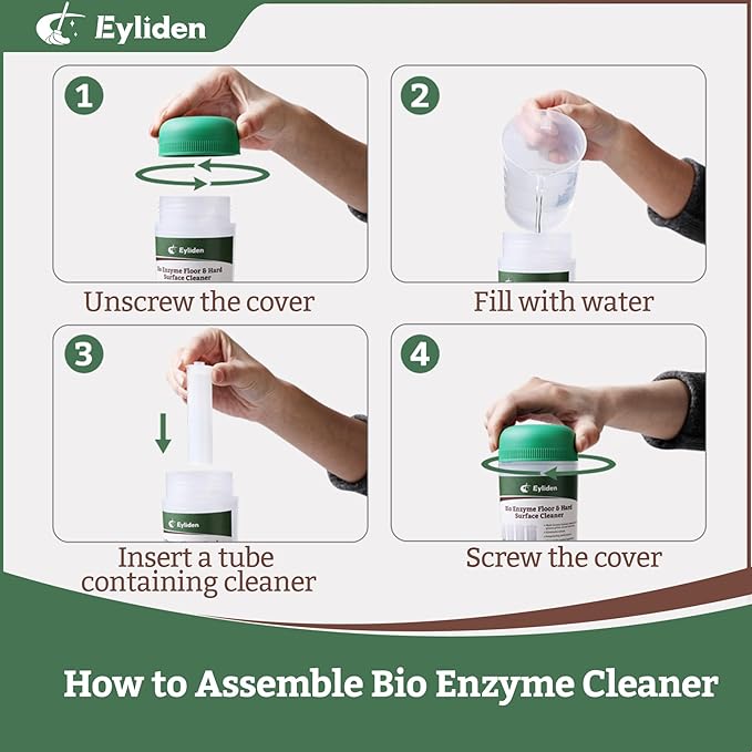 Eyliden Spray Mop with Bio-Enzyme Cleaner - Floor Mop for Hardwood, Tile & All Floors | Breaks Down Grease & Odors Naturally | 360° Swivel, 2 Washable Pads, 40ml Cleaner, Long-Lasting Freshness