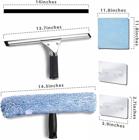 2Pack 14-Inch Multifunctional Rust Proof Window Cleaning Kit. Squeegee for Shower Glass Doors, Bathroom Doors, Mirrors and Windows