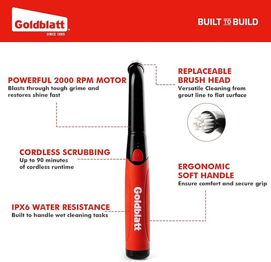 Goldblatt Cordless Electric Spin Scrubber, Power Scrubber with Battery Indicator Light, Waterproof Electric Cleaning Brush for Grout, Tile, Bathroom, Kitchen, Tub Cleaning