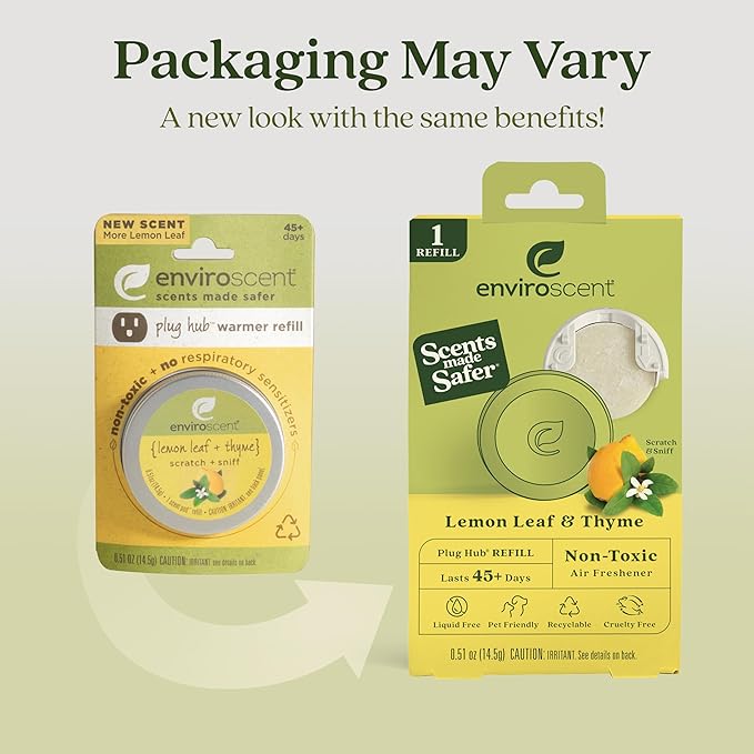 Enviroscent Non-Toxic Air Freshener Paper Refills - Compatible with Enviroscent Plug Hub® Warmer Kit - Home Fragrance Lasts Up to 90 Days - Lemon Leaf & Thyme Scent (Pack of 2)