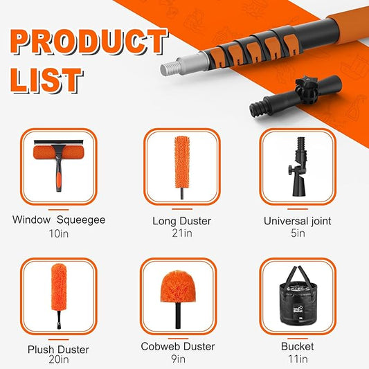 SISUPASSIE 30FT Reach High Ceiling Duster Kit, Window Cleaning kit with 5-24FT Extension Pole, Fan Duster for Ceiling Fan Blades, Microfiber Feather Duster, Window Squeegee