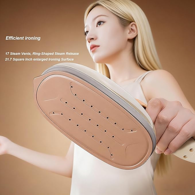 Garment Steamer for Clothes 1400W Portable Travel Steamer 180°Rotating Handle lancha a Vapor Para Ropa with LCD Display Handheld Wrinkle Remover, 260mL Water Tank, Beige