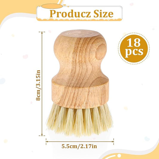 18 Packs Bamboo Dish Scrub Brushes Durable Wood Dishes Scrub Brush Wok Brush with Natural Sisal Bristles for Cleaning Pots, Pans, Sinks, Woks, Vegetables