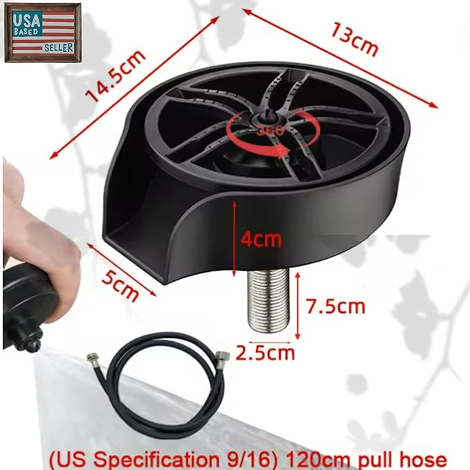 2-in-1 Glass Rinser & Sink Sprayer Attachment – High Pressure Cup Washer for Kitchen Sink – Matte Black Bottle Cleaner -Stainless Steel Cup Cleaner (Fits Standard Counter Holes)