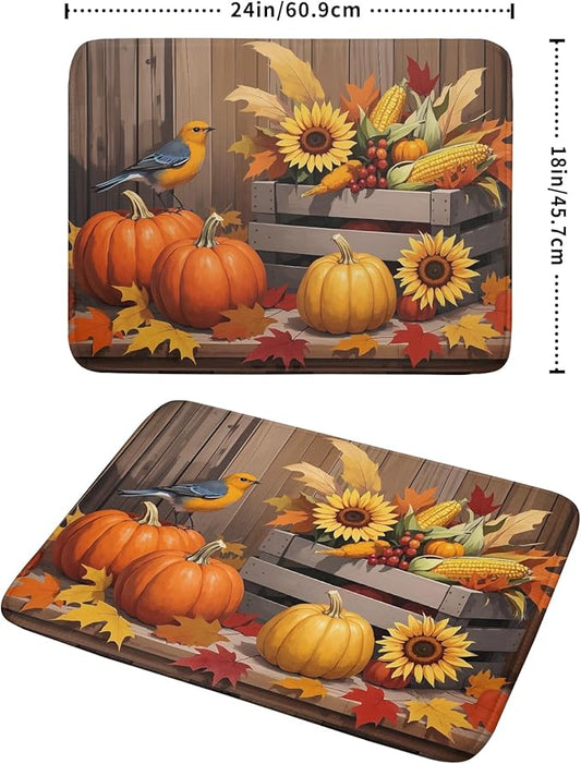 Fall Thanksgiving Dish Drying Mat for Kitchen Counter 18x24 Pumpkin Sunflower Bird Autumn Harvest Theme Absorbent Reversible Microfiber Drying Mats Kitchen Countertop Protector Dishes Drainer Pad