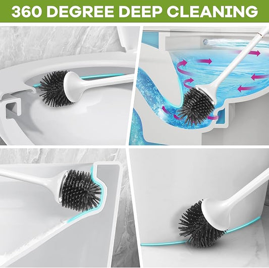Electric Toilet Brush and Holder Set,Toilet Bowl Brush,Wireless Electric Spin Scrubber,with Silicone Brush Head Self-Cleaning Light and Ventilated Slot Base,USB Charging Cable,Wall Mount Sticker
