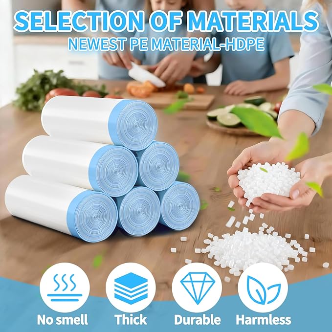 100 Count Small Drawstring Trash Bags for 8-Gallon (30 L) Trash Cans,Thick Pre-separated Garbage Bags,Mini Wastebasket can Liners for Bathroom Bedroom Office(White)