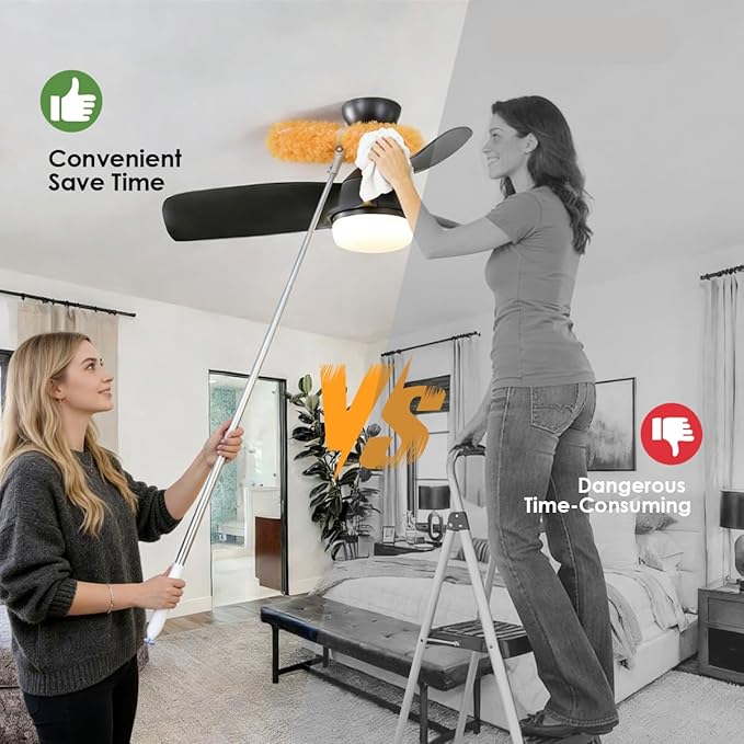 Extendable Duster Kit with 6FT Telescoping Handle & 12 PCS Duster Refills, 360° Disposable Microfiber Pads for Home Cleaning, Ceiling Fan, Blinds, Furniture