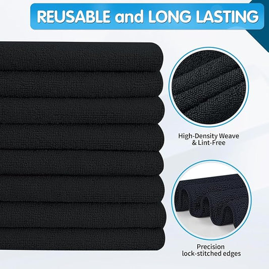 FIXSMITH Black Microfiber Cleaning Cloth -Pack of 12, Highly Absorbent Cleaning Rags, 16"X12" All Purpose Cleaning Towels for Housekeeping, Kitchen, Car, Lint Free and Reusable Microfiber Towels