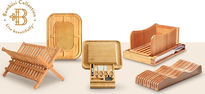 Dish Drying Rack - Collapsible Bamboo 2 Tier Foldable Wooden Dish Drainer for Countertop, Plates Cups Bowls Utensils, Eco Friendly Folding Bamboo Dish Rack for Kitchen Home Apartment RV - by Bambusi