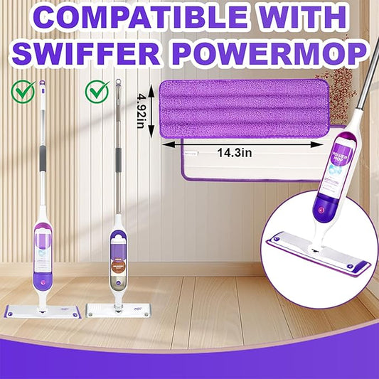 6 Pack Reusable Microfiber Mop Pads for Swiffer PowerMop, Power Mop Pads Refills for 13 ''-16 '' Spray Mop, Machine Washable Pad Replacement for All Floor Types Cleanin