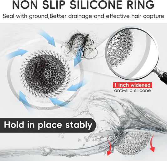 wokdada Drain Hair Catcher: for Bathtub & Shower (Fast Drainage), Reversible 304 Stainless Steel Protector. Fits Pop-Up & Regular Bathroom Drains (Silvery White)