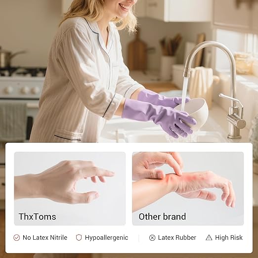 ThxToms 4 Pairs Nitrile Cleaning Gloves, Latex free Reusable Dishwashing Gloves for Women, Kitchen and Bathroom Cleaning, Non-Slip &Flexible, 10 Mil, Colorful, M