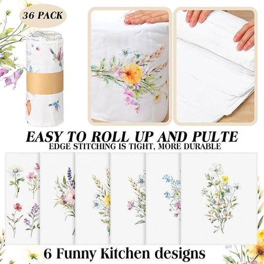 36 Pack Wildflower Reusable Cleaning Cloths Washable Cotton Kitchen Towels for Home(Multicolor)