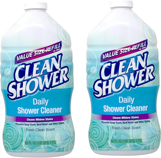 Clean Shower Daily Shower Cleaner Spray, Cleans Mildew Stains, Prevents Soap Scum, Hard Water & Other Stains, Fresh Clean Scent, 32 oz + 2 x 60 oz Refills