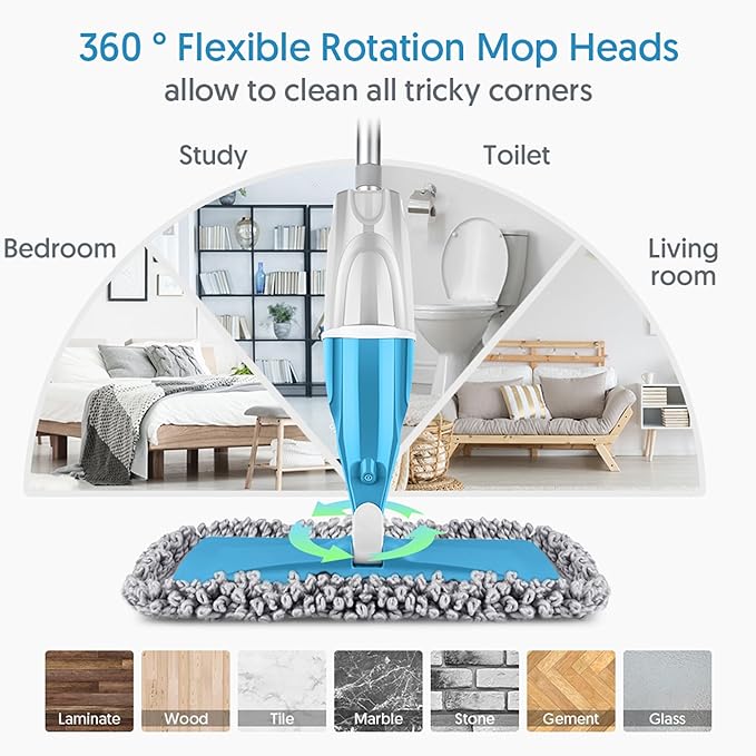 Spray Wet Mops for Floors Cleaning - EXEGO Floor Flat Mops Refillable with 3 Washable Pads for Swiffer Powermop - Commercial Dust Dry Mop for Hardwood Laminate Ceramic Tile Wood Vinyl