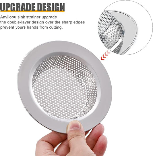 2pcs Kitchen Sink Strainer Stainless Steel, Kitchen Sink Drain Strainer, Sink Strainer, Sink Food Catcher, Upgraded Double-Layer Safe Design Large Wide Rim 4.5" Diameter